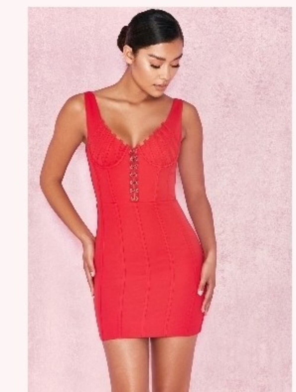 Arista Red Boned Strech Crepe Mini Dress